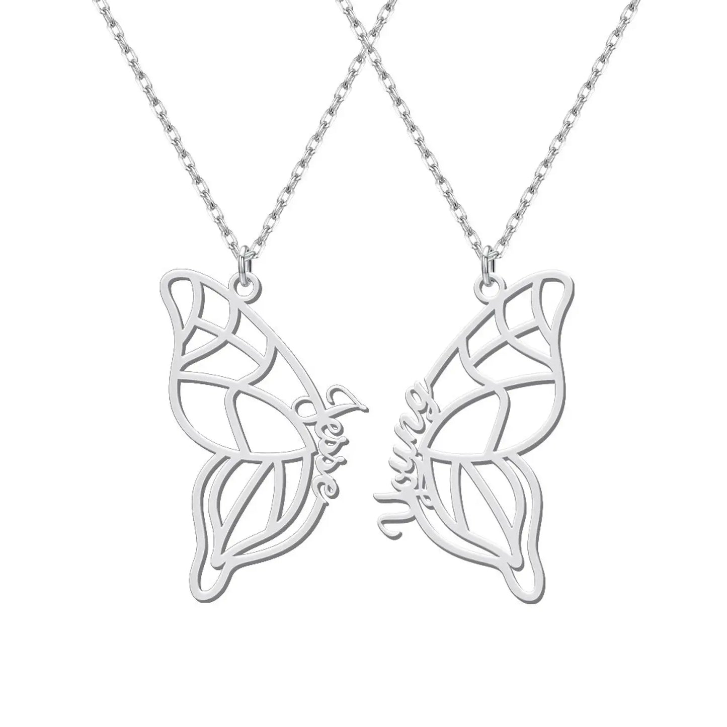 Stainless Steel Two Butterfly Necklace Personalized Butterfly Wings Necklace Best Friends Necklace Set Custom BFF Necklace