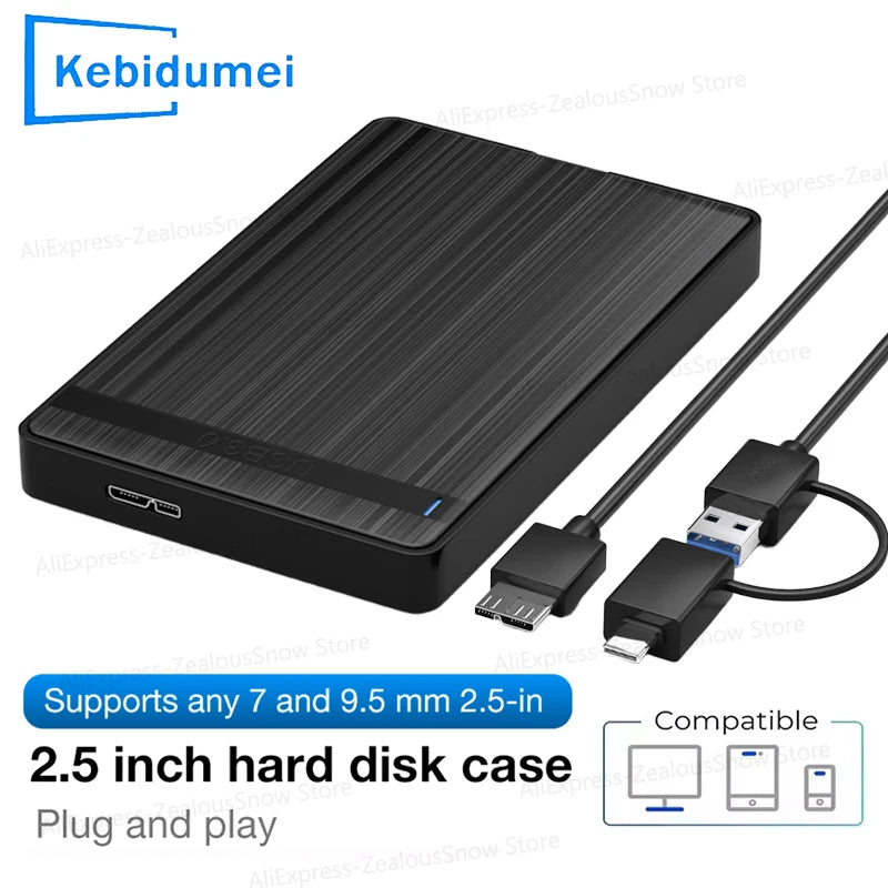 USB 3.1 2.5 inch SATA HDD SSD Enclosure 5Gbps Mobile Hard Drive External Storage Box HD Mechanical/Solid state Case Support UASP