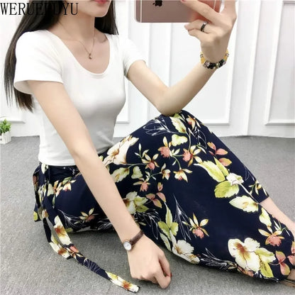 WERUERUYU Wrap Skirts Women Casual Chiffon Tie-Waist Ruffle Wide Leg Loose