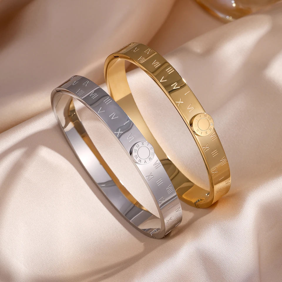 Yupsk Minimalist Fashion Roman Numerals Stainless Steel Bracelet Set for Women Waterproof Couple Bracelets Jewelry Gift