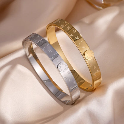Yupsk Minimalist Fashion Roman Numerals Stainless Steel Bracelet Set for Women Waterproof Couple Bracelets Jewelry Gift
