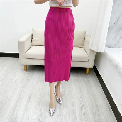 Fold Miyake Pleated Comfortable Casual Half-body Skirt Women High Waisted Thin 2025 Summer New Small Pleated Medium Skirt