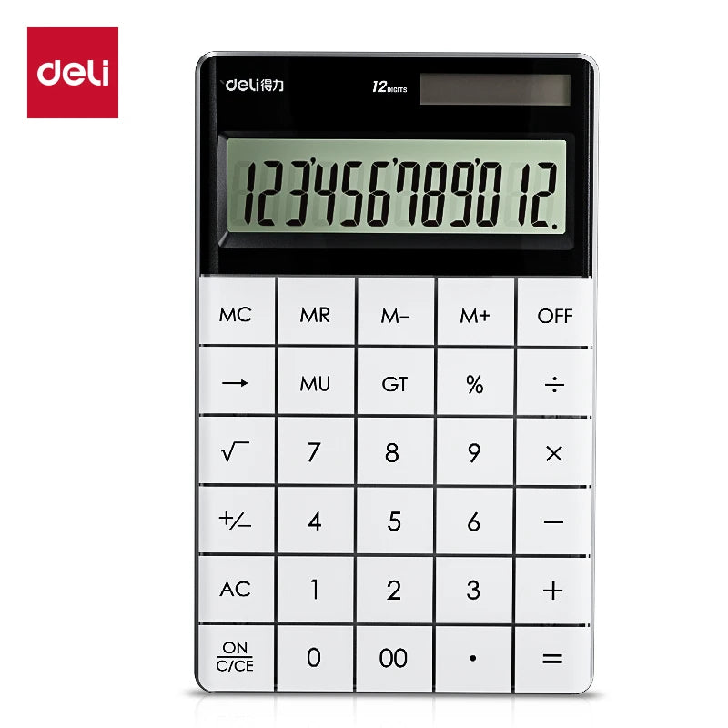 Deli 1589 Desktop Calculator 12-Bit Large Button Colorful Multi-Functional Dual Power Supply Electric for Student Office Use