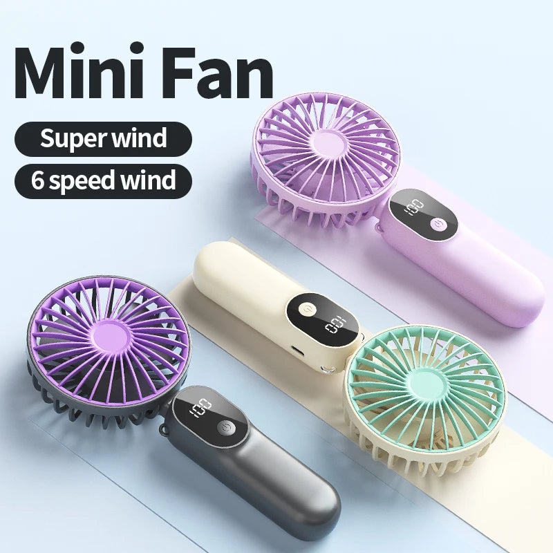 Portable Handheld Fan Mini USB Fan With 6 Speeds and Digital Display Foldable 3-in-1 Handheld Neck and Desktop Fan For Outdoor