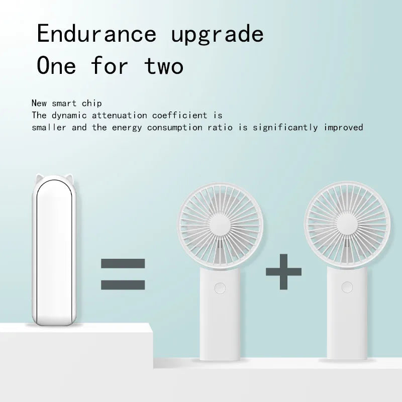 Portable Fan 2000mAh USB Rechargeable 3 Speed Mini Handheld Foldable Fan Hand Held Small Pocket Travel Fan with Handy Power Bank