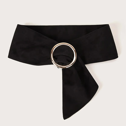 Fashionable and elegant retro women's high-end round buckle suede waist belt, soft and comfortable, versatile with a wide ribbon