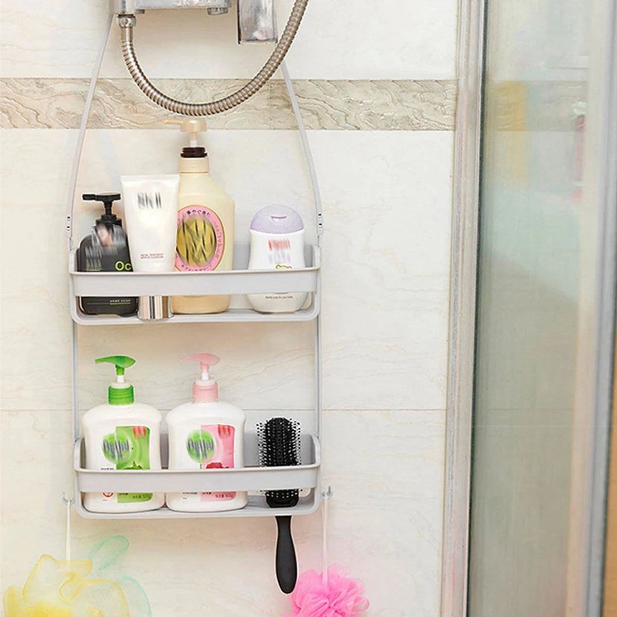 1/2Pcs Hanging Shower Caddy 2 Layers Bathroom Storage Shower Organizer Holder Houseware Supplies Accessory for mugs Shampoo Soap
