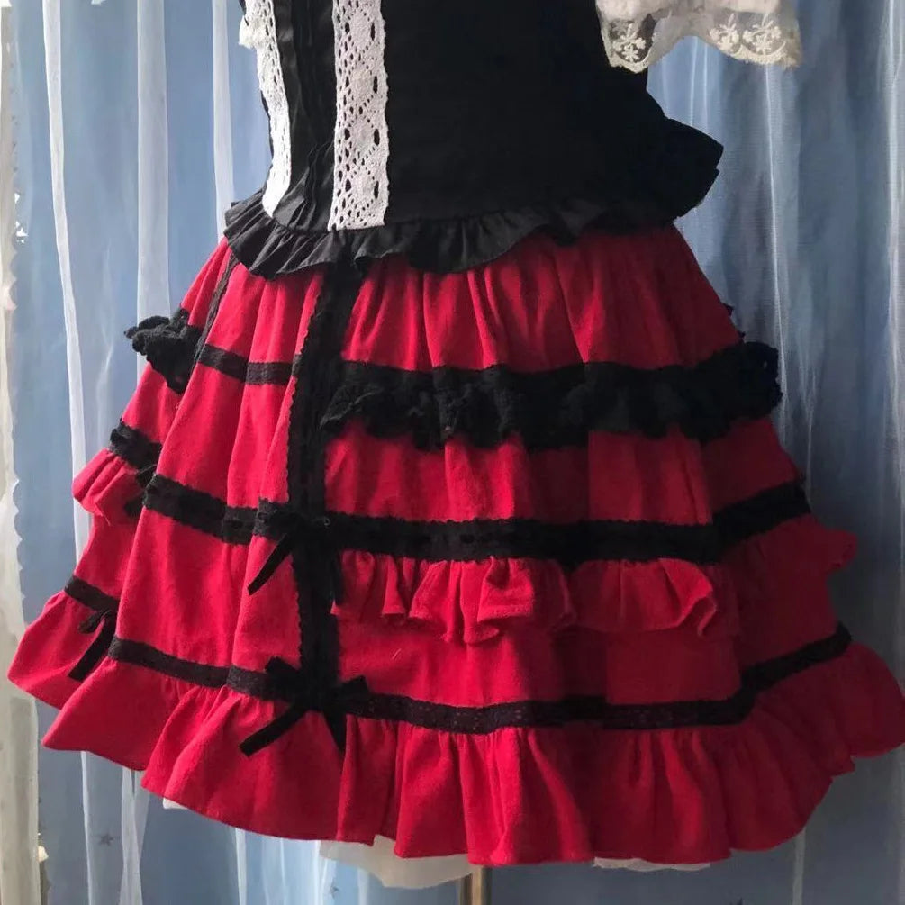 Harajuku Sweet Soft Girls Bow Lolita SK Skirt Female Women Ball Gown Cake Skirts AFC1910