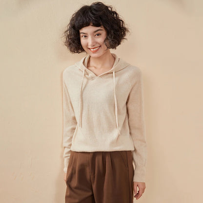 ADDONEE Women Cashmere Hooded Pullover Sweater 100% Cashmere Knitwear Spring Autumn Casual Simple Style Hoodie Clothing Tops
