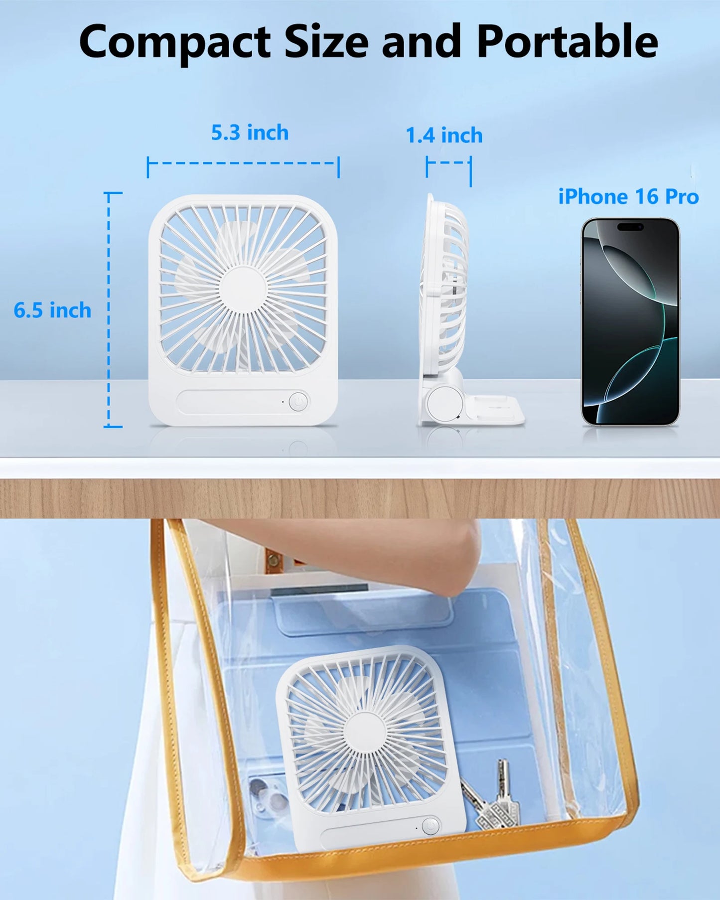 Eary 1200mAh Portable Wall Hanging Fan 4 Speed USB Rechargeable Magnetic Desk Fan 180 Adjustable Kitchen Silent Mini Cooling Fan