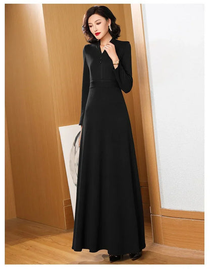 New Spring Autumn Dress Fashion Loose Long Sleeve A-line Dress Women Long Dresses Middle Aged Mother Fashion Dress