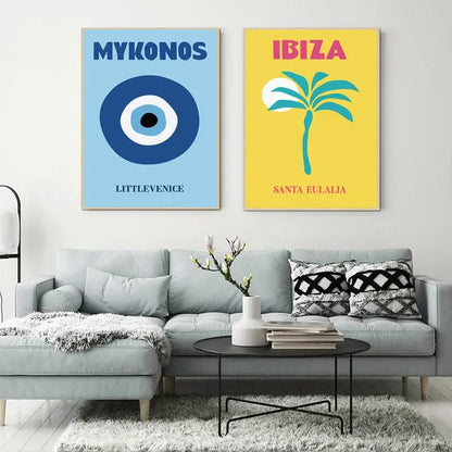 Mykonos Ibiza Miami Bondi Amalfi St.tropez Colourful Canvas Painting Travel Print Abstract Poster Murals Nordic Wall Art Decor