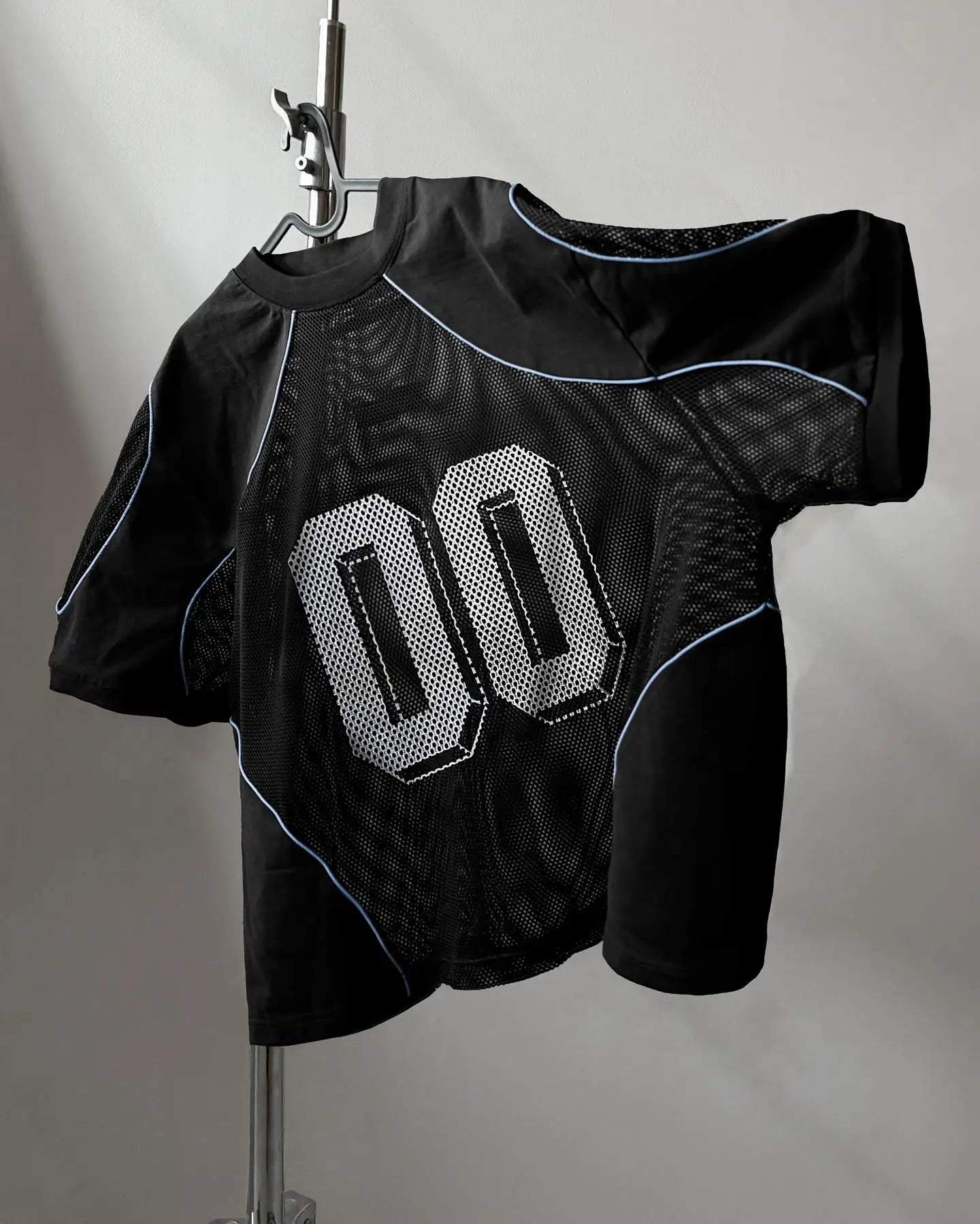 Y2K American Retro Spliced Jersey Summer Men Women Street Sportswear Gothic Digital Top Loose Mesh Breathable Sports T Shirt.