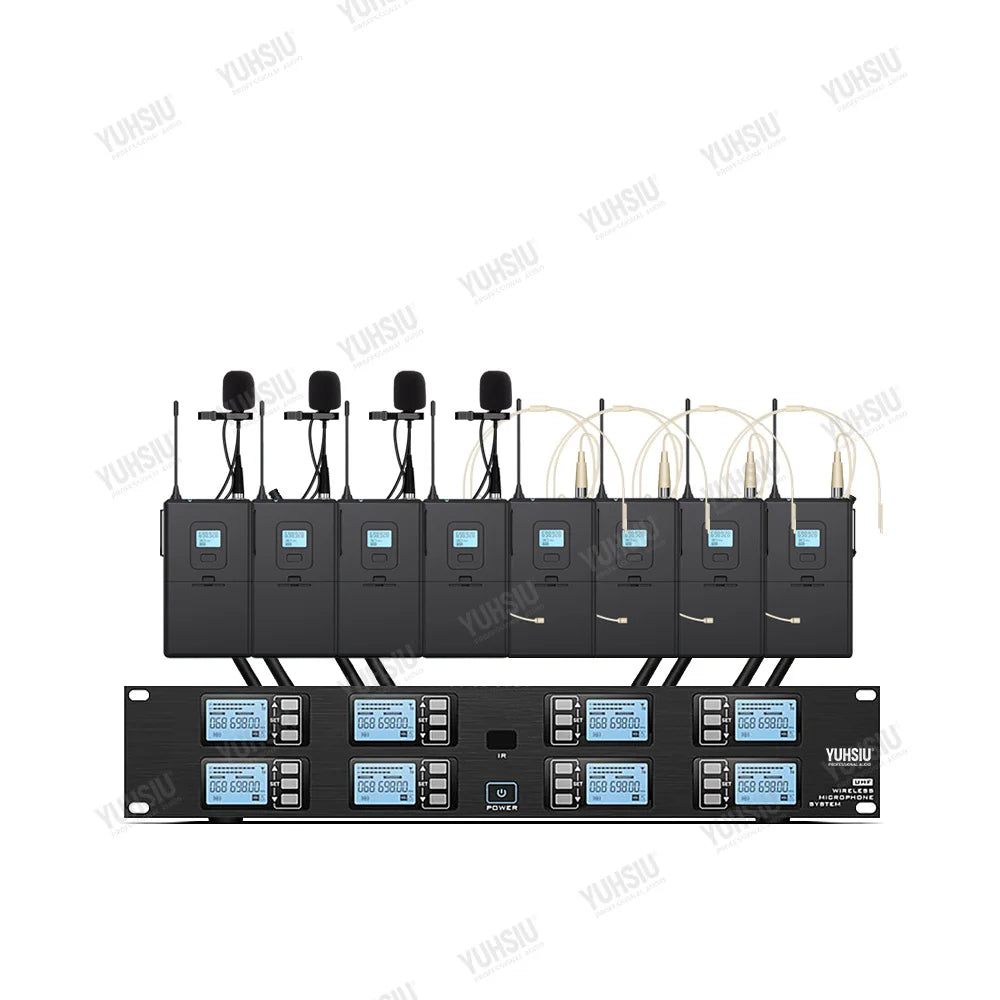YUHSIU Professional UHF Wireless Microphone 8 channels Handheld lavalier Headset FM Mic For stage performance Band conference