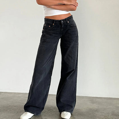 Y2K Baggy Jeans for Women Trendy Low Rise Casual Straight Leg Boyfriend Jeans Denim Pants with Pocket Streetwear