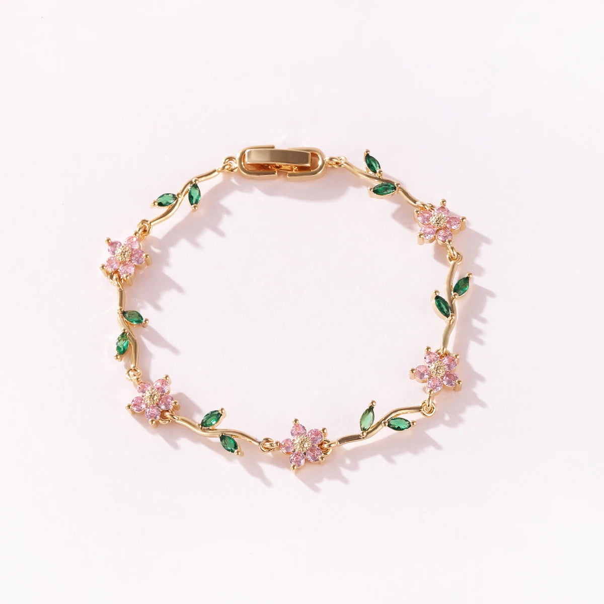 Elegant Multiple Color Flower Charm Zircon Branch Leaf Bracelet Dopamine Niche Sense 18K Gold Plated Women's Bangle Gifts
