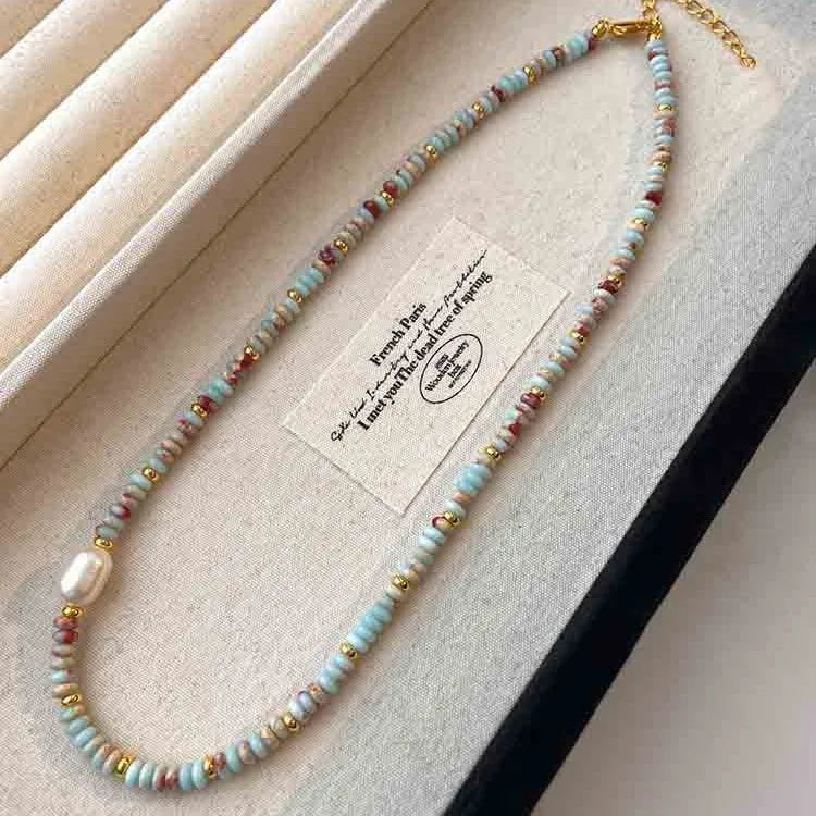 Light Luxury Color Beaded Splicing Necklaces High-end Freshwater Pearl Clavicle Necklace Stacked Design Jewelry Women Wholesale