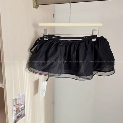 Matakawa Y2k Sweet Mini Skirts All Seasons Korean Fashion Lace Up A-line Faldas Mujer Solid High Waist Basics Sexy Women Skirt