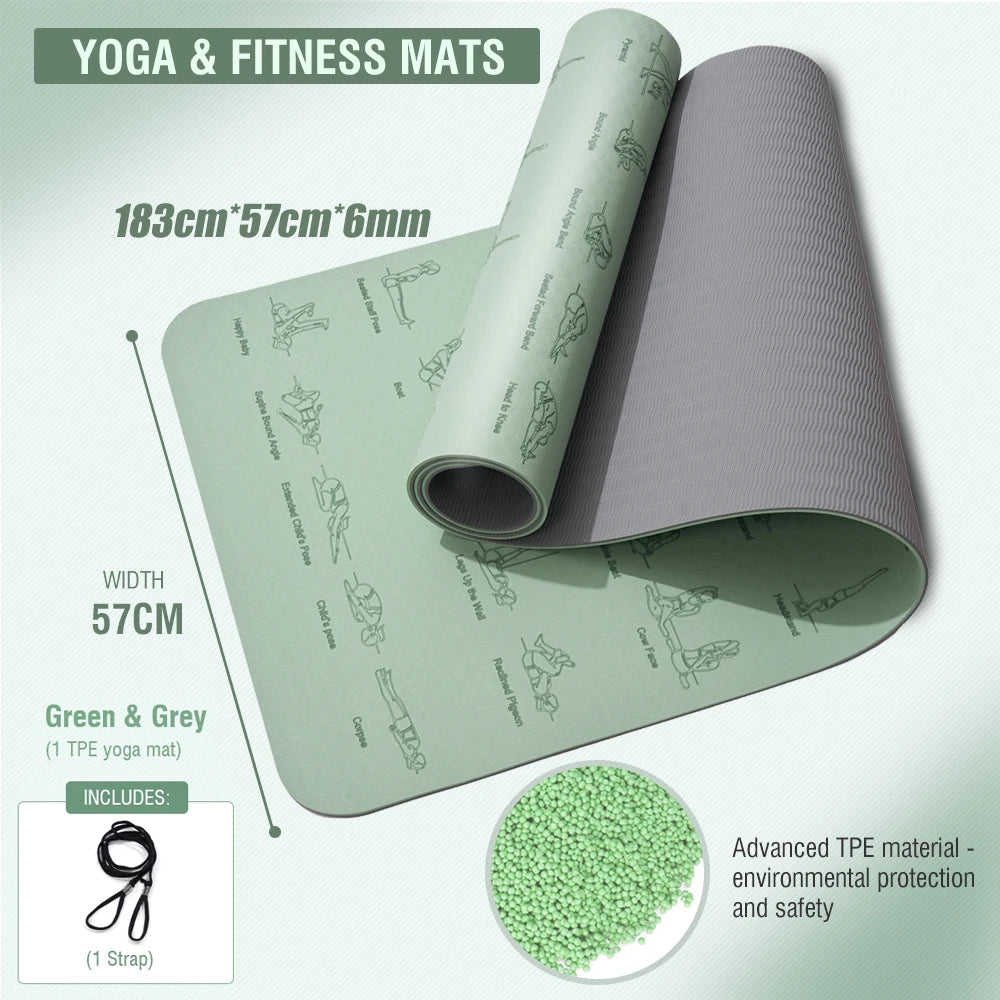 TPE Yoga Mat Non Slip With Patter 183*57cm 6mm Eco-friendly Hight-densit Gymnastics Mat Suitable for Mats Yoga And Pilates Sport