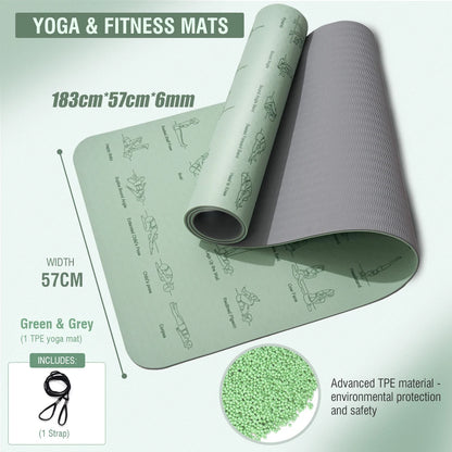 TPE Yoga Mat Non Slip With Patter 183*57cm 6mm Eco-friendly Hight-densit Gymnastics Mat Suitable for Mats Yoga And Pilates Sport