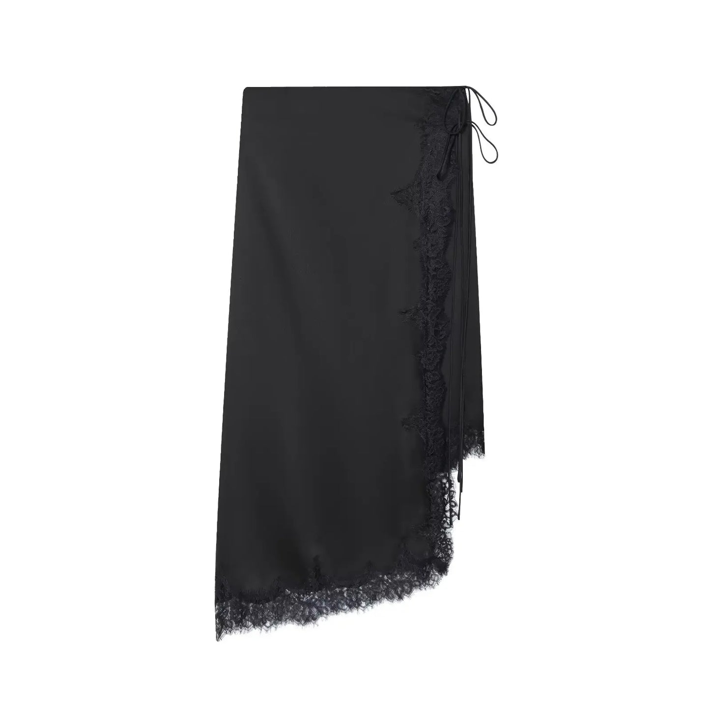 BSAY Lace Satin Asymmetry Skirt Women Fashion Autumn Winter side zip black Chic Female High Waist Elegant Long Midi Skirts Mujer