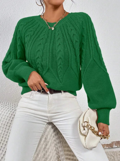 2025 Autumn/Winter New Women's Solid Color Cable Knit  Pullover Sweater Basic Soft Sweaters For Women Jacquard Tops