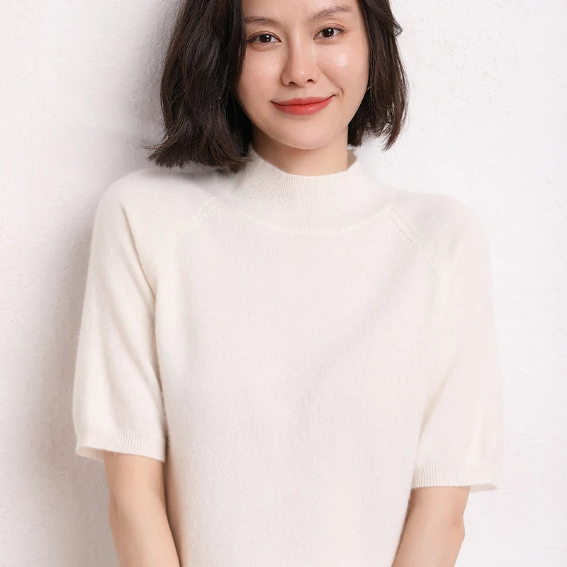 Hot Sale 100% Cashmere Women's Sweaters And Pullovers Autumn Female Casual Clothing Short Sleeve Soft Jumper Tops Spring