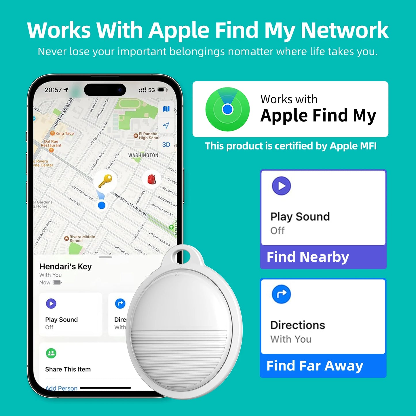 GPS-Tracker für iOS: Intelligenter, Bluetooth-kompatibler Mini-GPS-Locator für Brieftasche und Schlüssel – Anti-Verlust-Gerät, kompatibel mit der „Wo ist?“-App