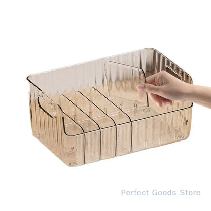 Storage Box With Partitions Refrigerator Organizer Bin Plastic Food Storage Organizer Tapes, Books, Seasoning Bags Storage Boxes