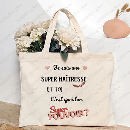 Teacher Theme Tote Bag Inspired School Shoulder Bag with French Style Design, Educational Motif Handbag Cadeau Maitresse D'école