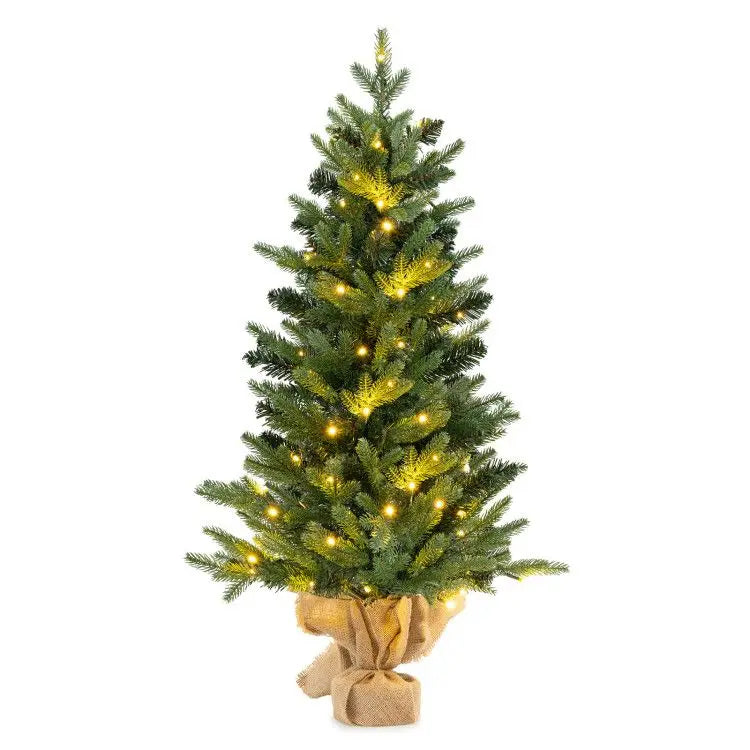 Mini 3-Foot Pre-Lit Artificial Christmas Tree with Burlap Base for Tabletop Xmas Decorations