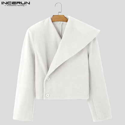 Fashion Casual Style Tops INCERUN 2025 Men's Cropped Asymmetrical Collar Suit Coat Streetwear Male Hot Sale Long Sleeved Blazers