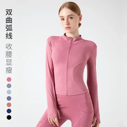 2026 Spring and Summer New Women's Fitness Jacket Quick-drying Collar Yoga Clothes Long-sleeved Breathable Sports Cycling Top