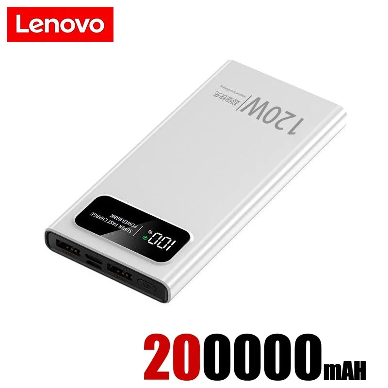 Lenovo 120W Fast Charging Power Bank 200000mAh Super Large Capacity Outdoor Powerbank With LED Digital Display For Mutly Device
