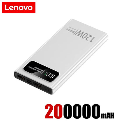 Lenovo 120W Fast Charging Power Bank 200000mAh Super Large Capacity Outdoor Powerbank With LED Digital Display For Mutly Device