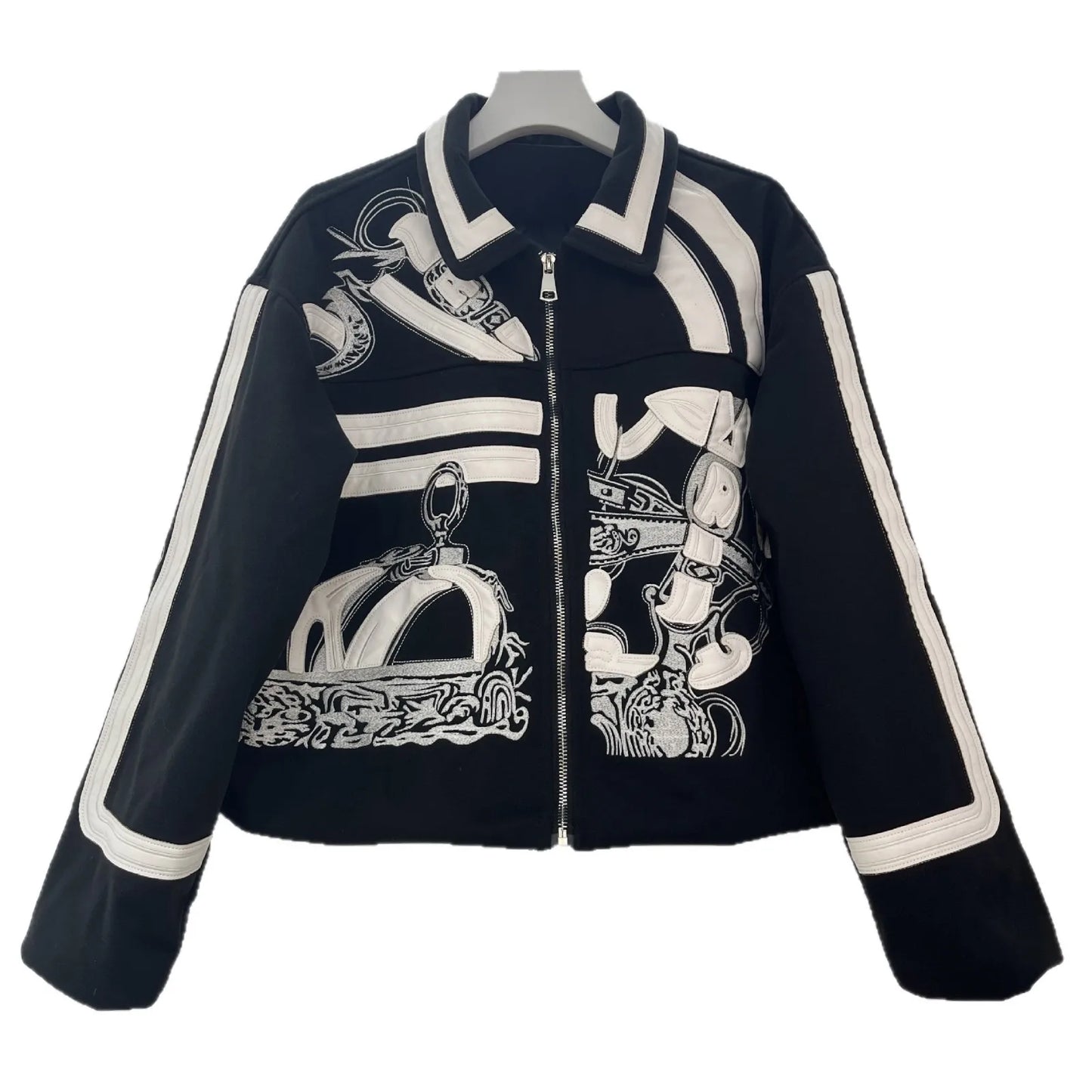 2025 Autumn American Retro Fashion Embroidery Patchwork Motorcycle Jackets Long Sleeve Zipper Loose Versatile Short Jacket Women