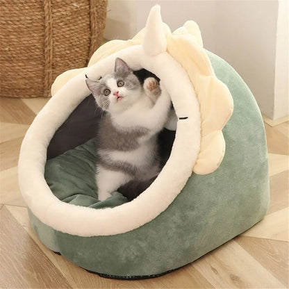 Cute Cushion Cat Sleeping Beds Semi Enclosed Dome Washable Dog Warm Bed Comfortable Kennel Kitten Mattress Cave Pet Supplies