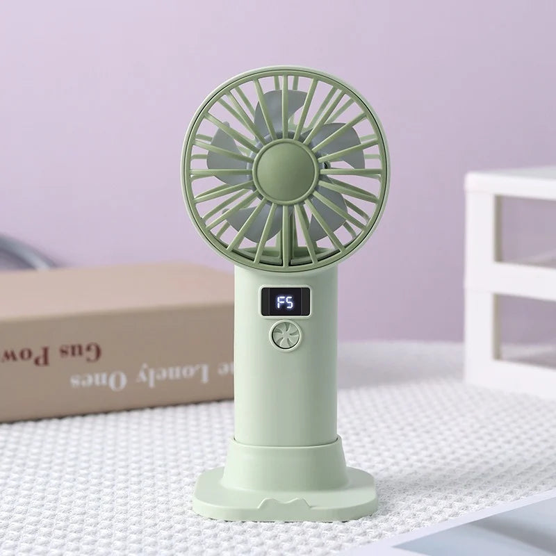 Portable Desktop Fan Mini Size Digital Display Fan Compact Lightweight Handheld Mini Fan Practical Design Stable Base USB Rechar
