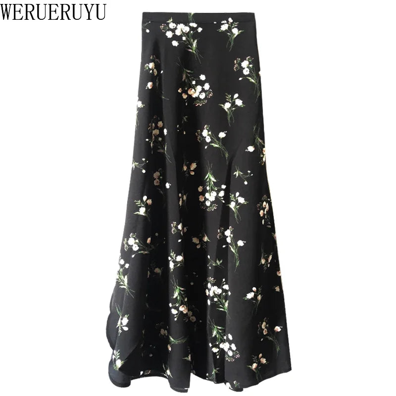 WERUERUYU Wrap Skirts Women Casual Chiffon Tie-Waist Ruffle Wide Leg Loose