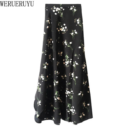 WERUERUYU Wrap Skirts Women Casual Chiffon Tie-Waist Ruffle Wide Leg Loose