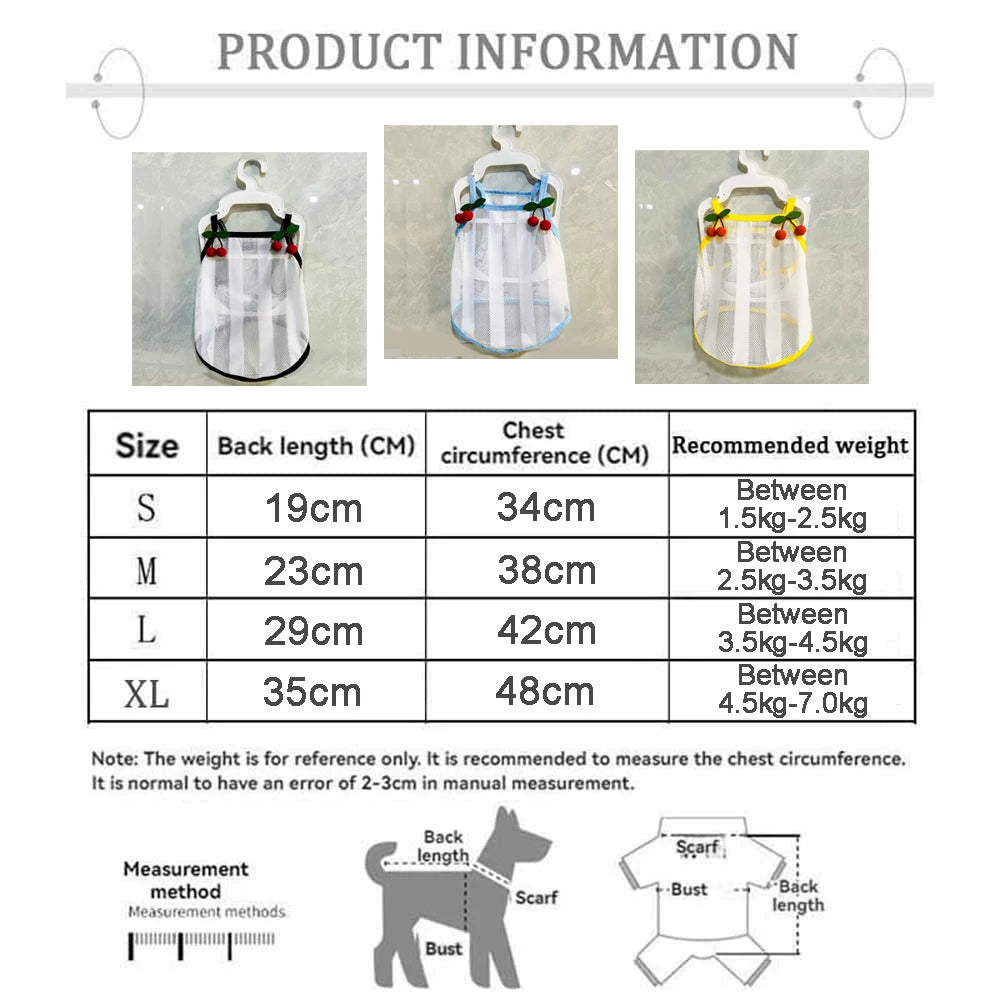 Breathable Cute Pet Dog Clothes For Small Dogs Chihuahua French Bulldog Summer Vest T Shirt Cherry Lovely Puppy Clothing