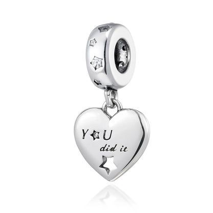 New 925 Sterling Silver Heart Number Charms Fit Original Europeans Bracelet Love Angel Wings Globe DIY Jewelry Gift for Women