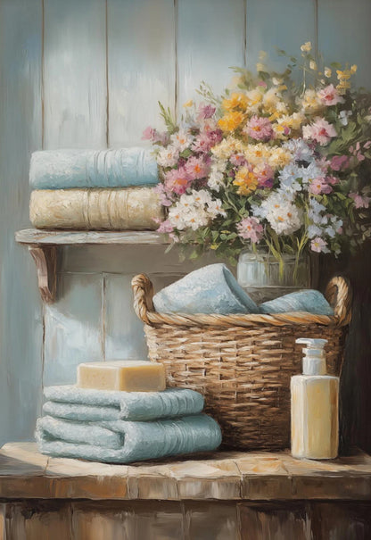 Classic Oil Painting Laundry Room with Clothes Hanging Poster Canvas Art Painting Printing Home Room Wall Pictures Decor Gift