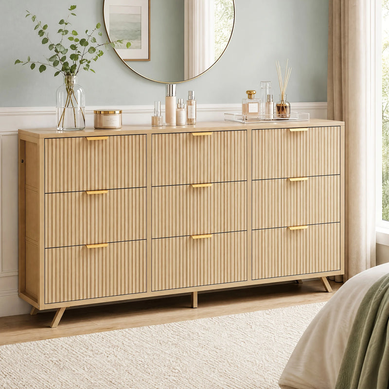 9-Drawer Wide Modern Cabinet Suitable for Dressing Table with Wood & Painted Painted Doors, Ample Storage Dresser for, Bedroom