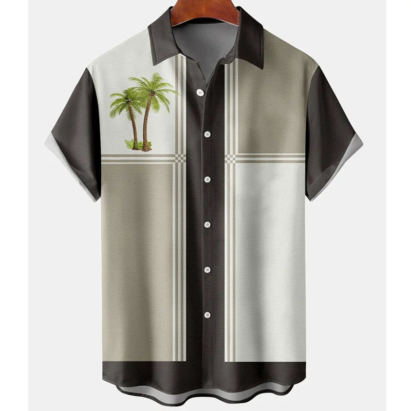 Hawaiian Shirt Men Summer 3d Coconut Tree Printed Holiday Short Sleeve Tops Tee Oversized Blouse Casual Dress