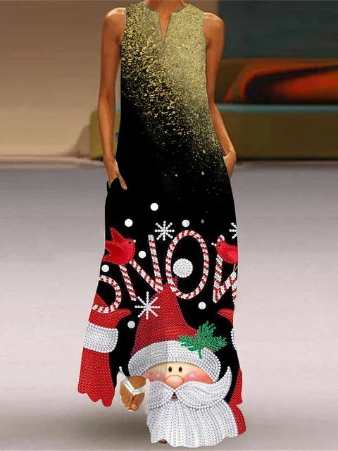 Christmas Tree 3D Printing Dress Fashion Sexy Sleeveless V-neck Long Dress Casual Party Maxi Female Dress Street Fashion Dresses