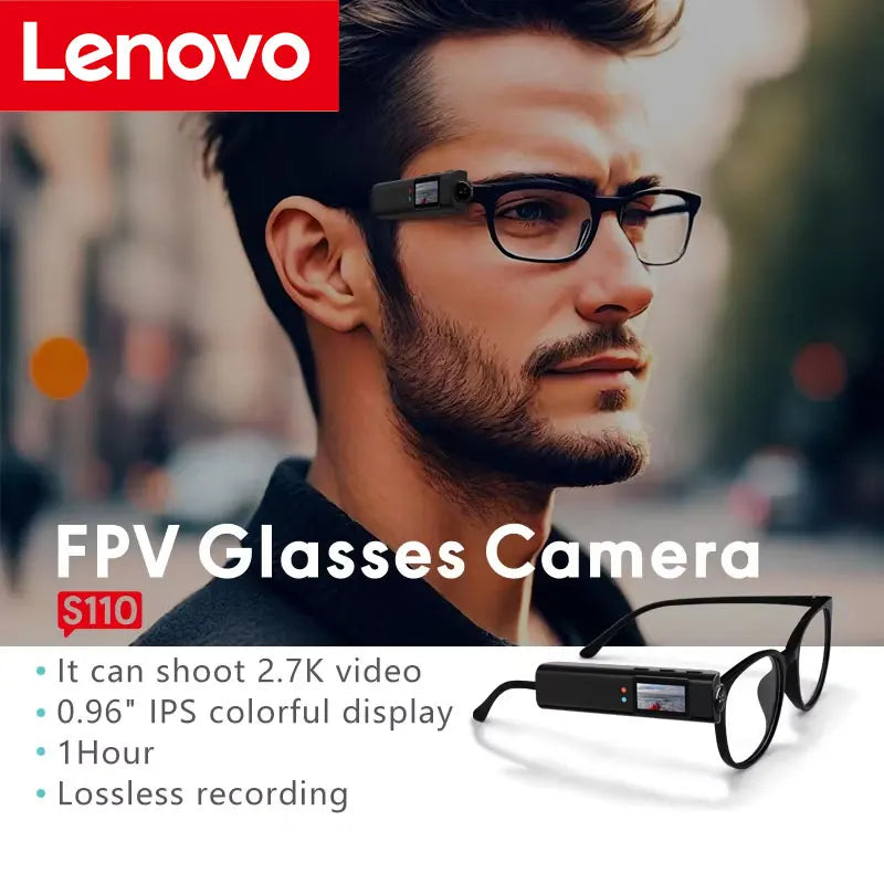 Lenovo 4K Glasses Camera WiFi Smart Video Recording HD Headset Wearable Cam for Travel Vlogging Hands Free Sunglasses Recorder