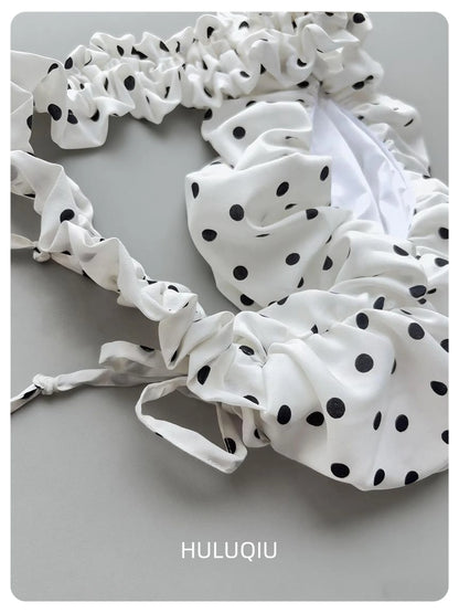 Women Chic Underarm Bag Large Capacity Polka Dot Retro Crossbody Bag All Matched Pleated Dumpling Bag for Outdoor Travel
