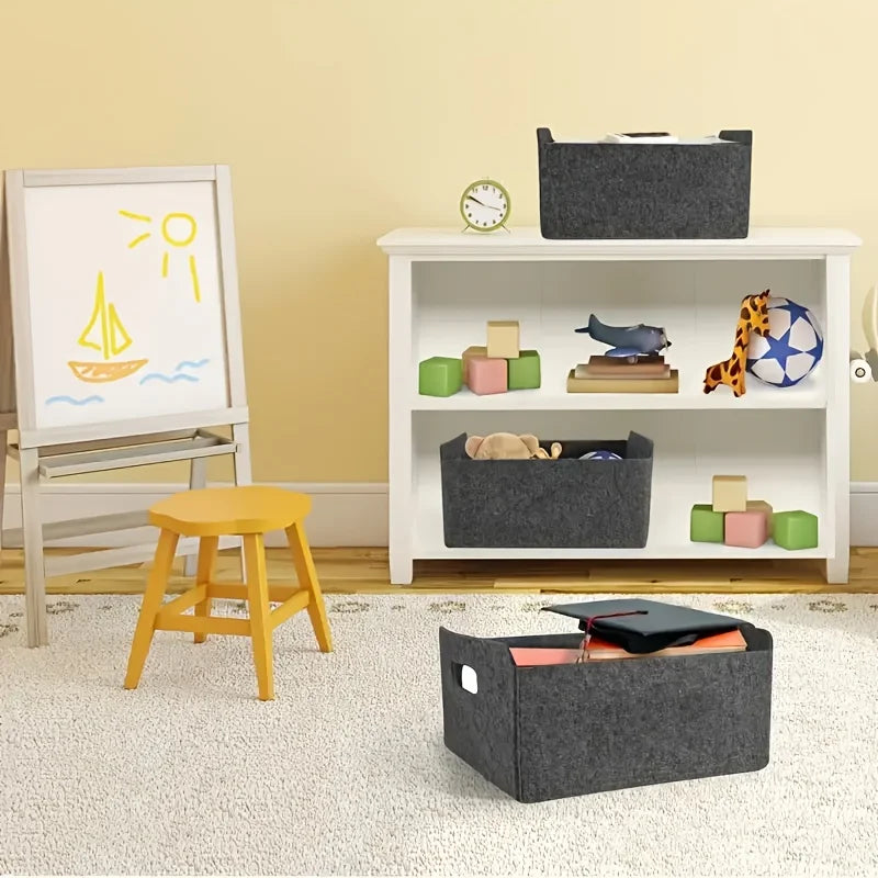 Felt Storage Boxes with Handles - Organizer Baskets for Kitchen, Bedroom, Desk, or Office - Shelf Baskets|Durable Fabric Baskets