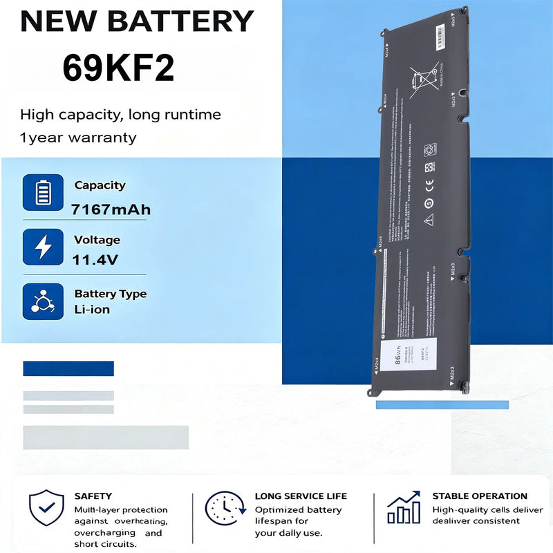 Factory Outlet 69KF2 Battery for DELL XPS 15 9500 9510 9520 9530 Precision 5550 5560G15 5511 5520 5515 5521 G7 15 7500 P91F P87F